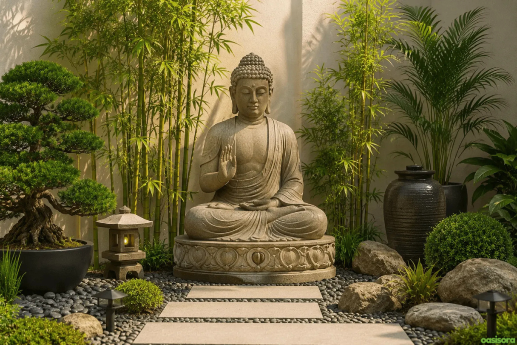 Zen Garden Ideas: 20 Calm Designs for Modern Spaces (2026) 13 Decorate-with-a-Buddha-Sculpture