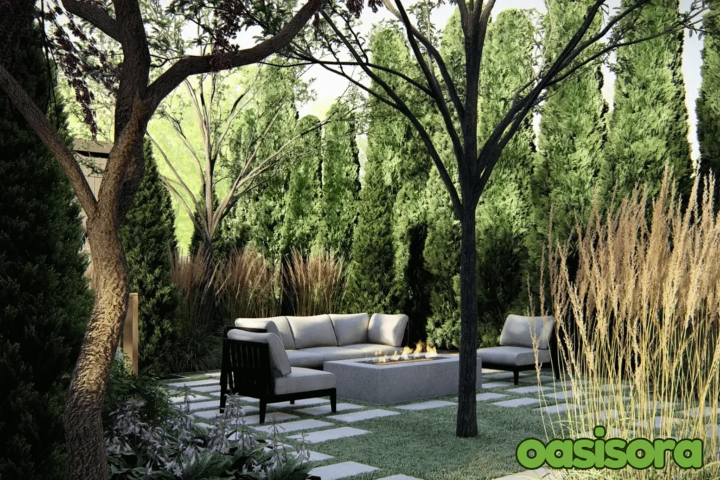 
Natural-privacy-tall-plants-and-hedges-around-fire-pit-area