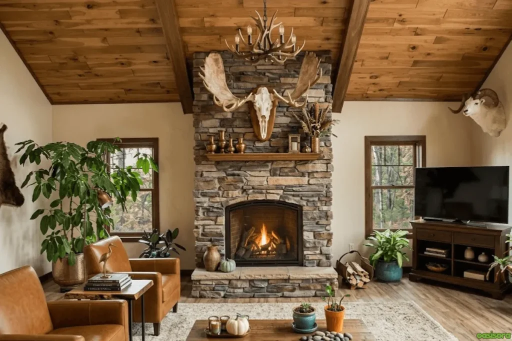 Fireplace with Vaulted Ceiling: 25 Stunning Design Ideas 21 Cozy-Cottage-with-Vaulted-Ceilings-and-Wood-Fireplace