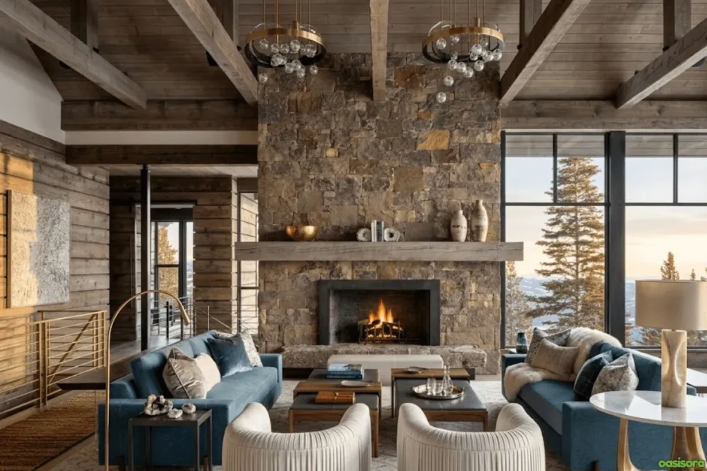 Fireplace with Vaulted Ceiling: 25 Stunning Design Ideas 17 Living-Room-with-Stone-Fireplace-with-Vaulted-Ceiling