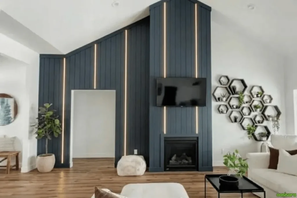 Fireplace with Vaulted Ceiling: 25 Stunning Design Ideas 9 Modern-Black-Fireplace-Under-Vaulted-Ceilings