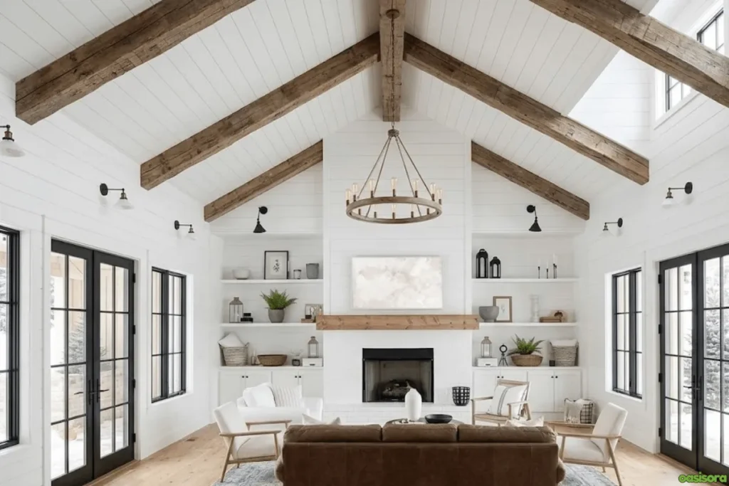 Fireplace with Vaulted Ceiling: 25 Stunning Design Ideas 4 Modern-Farmhouse-with-Fireplace-and-Vaulted-Ceilings