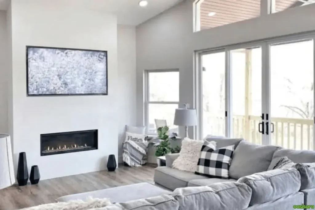 Fireplace with Vaulted Ceiling: 25 Stunning Design Ideas 15 Modern-Living-Room-with-Vaulted-Ceiling-and-Minimalist-Fireplace