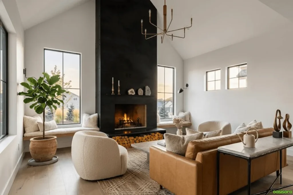 Fireplace with Vaulted Ceiling: 25 Stunning Design Ideas 22 Scandinavian-inspired-Fireplace-with-Vaulted-Ceiling