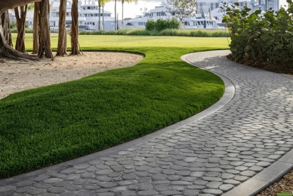 Cobblestone-pathway-with-greenery