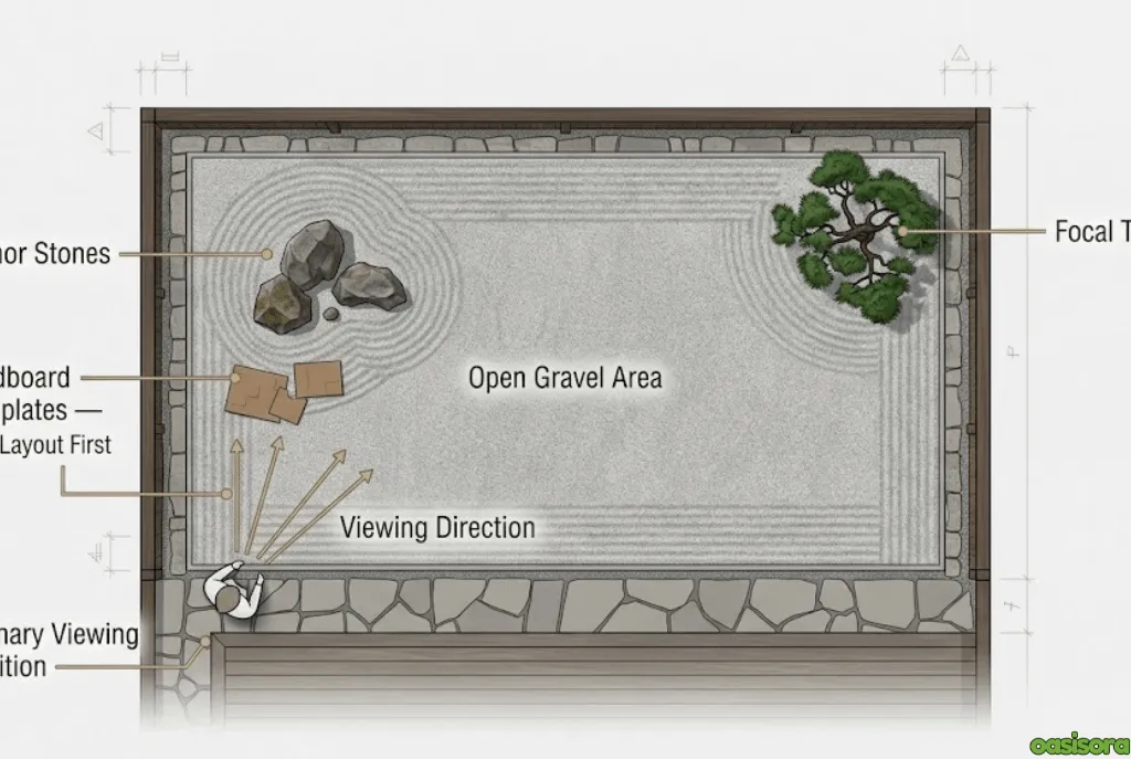 How to Create a Zen Garden: Step-by-Step Guide and Design Rules 3 Simple Layout Sketch